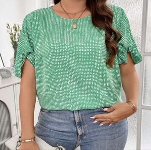 Shein green & white patterned blouse, size large
